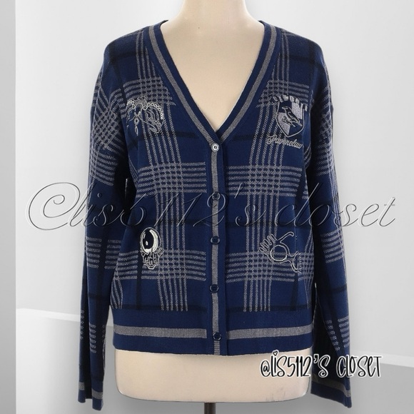 BoxLunch Exclusive Harry Potter Ravenclaw Plaid Knit Cardigan Sweater 2X 18 20 - Picture 4 of 14
